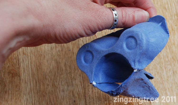 Egg carton bird mask detail