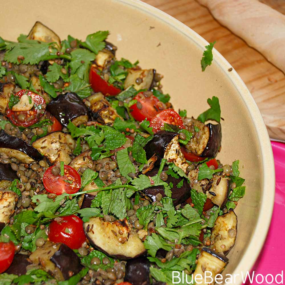 Aubergine And Tomato Salad With Cherry Tomato, Mint And Coriander