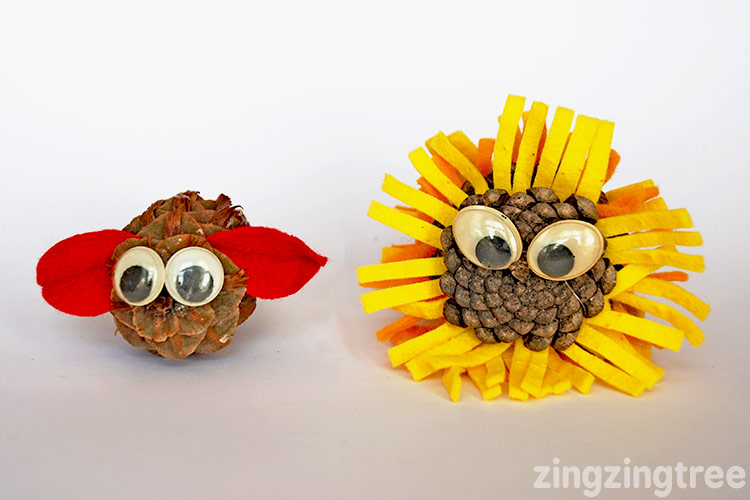 Pine Cone Pets Using Felt Scraps