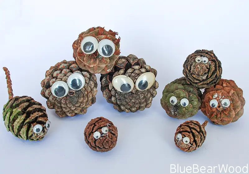 simple pine cone animals with googly eyes no felt craft idea for kids