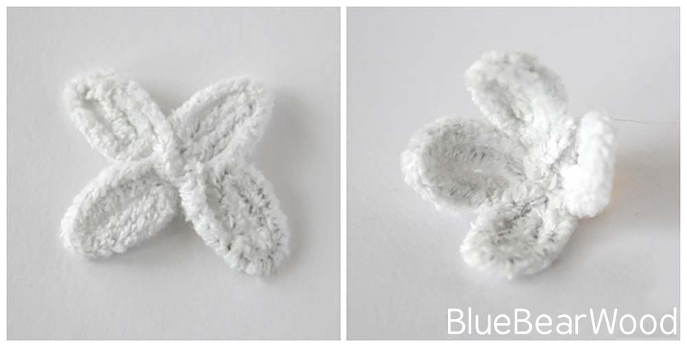 Photograph showing how to make the petal shape using pipe cleaners