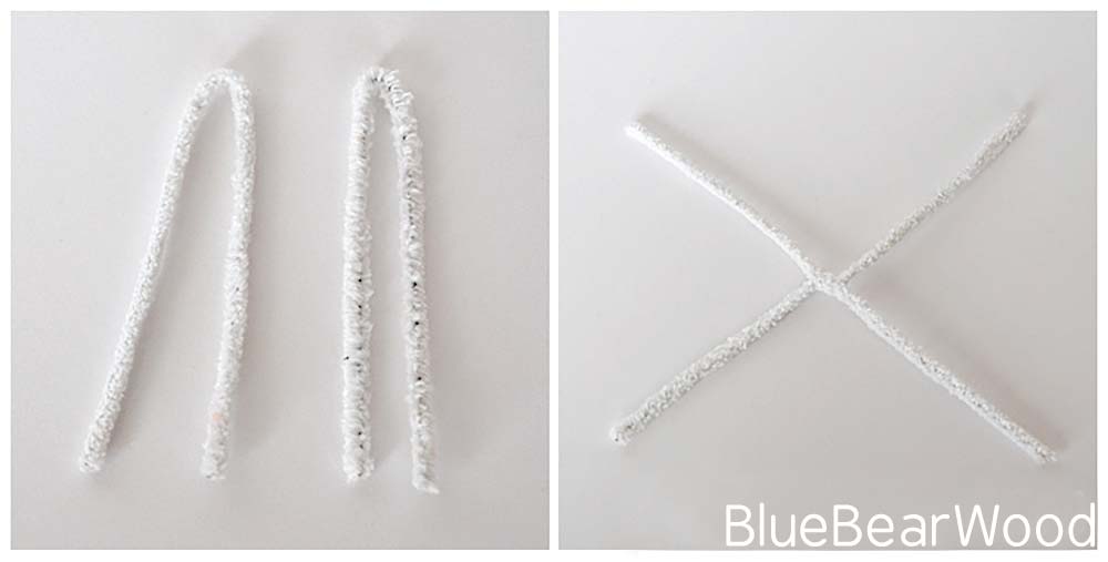 Photo shows the start stage of making a DIY pipe cleaner snowflake