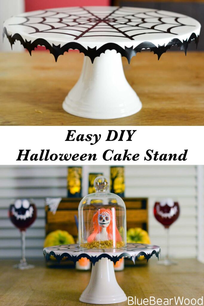 Easy DIY Vinyl Halloween Cake Stand Using Cricut Explore or Maker