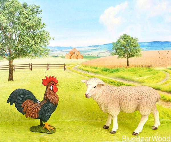 Schleich Animal Figures Farm Animals Cockerel and Sheep