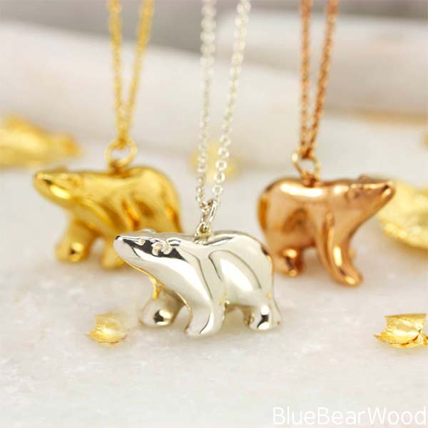 Gold Rose Gold And Silver Polar Bear Necklace
