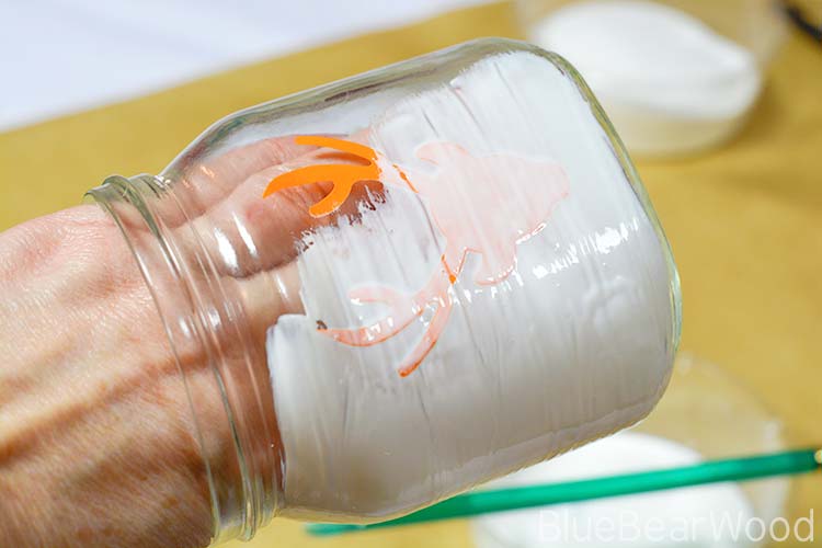 Painting White Glue All Over A Jar To Make A Frosted Glass Jar Luminary