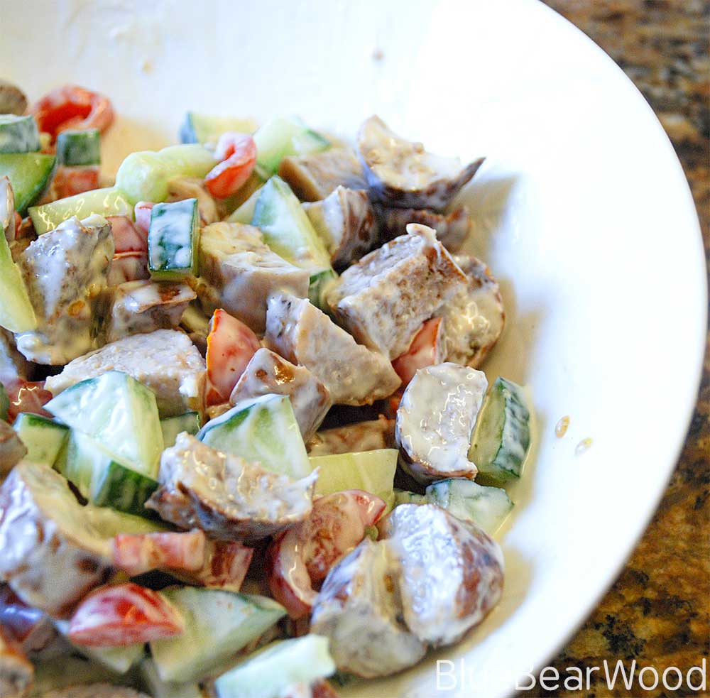 Sausage Salad That Can Use Vegan, Vegetarian Or Meat Sausages