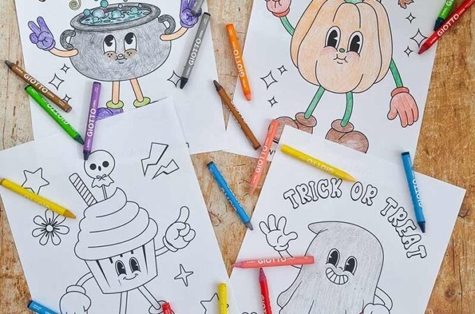 Free Cute Retro Halloween Colouring Pages